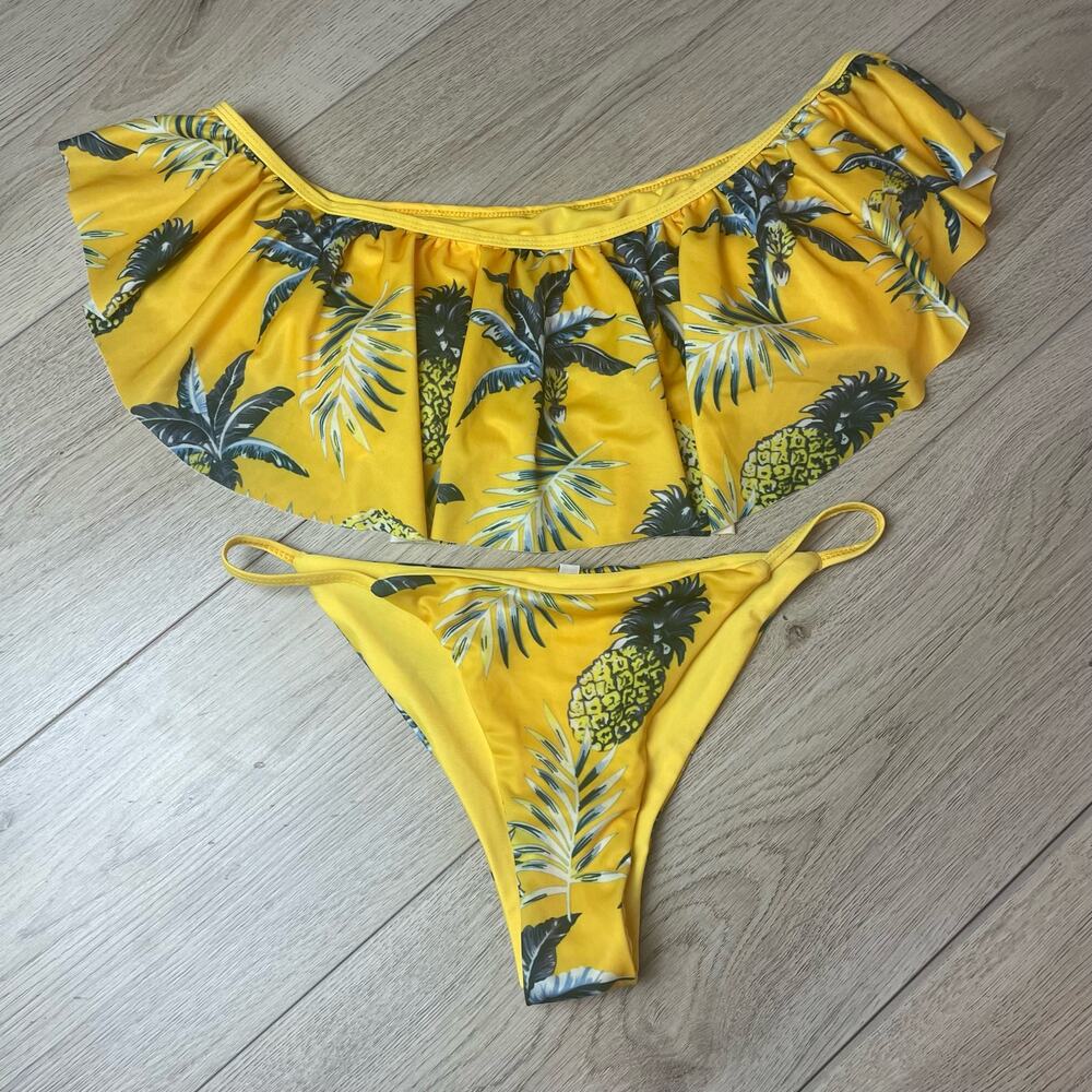 Soar Dream Halter Ruffle Top Brazil Cut Bikini Pineapple print